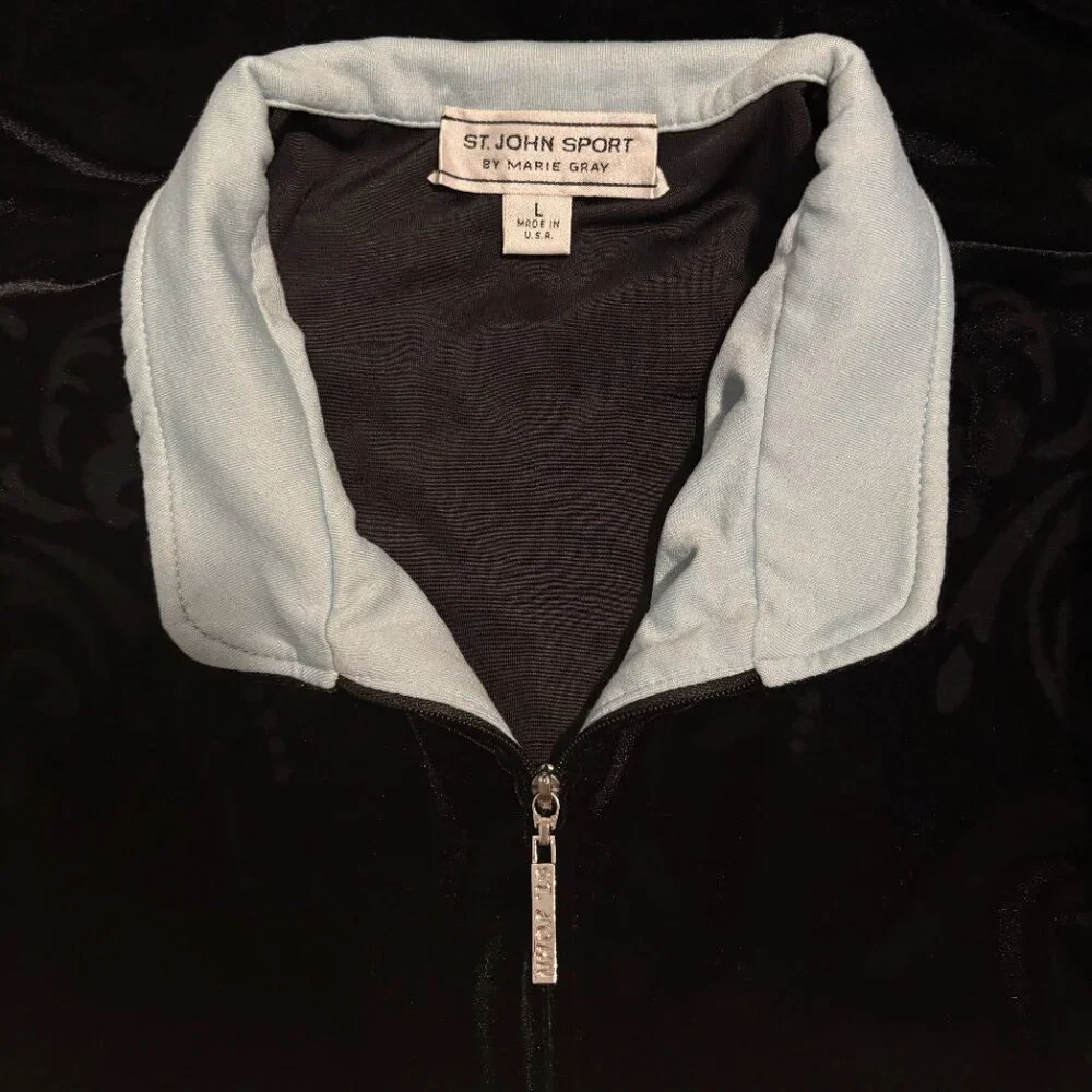 St. John Sport Zip Jacket Black Damask Detail - Size L - Picture 4 of 6